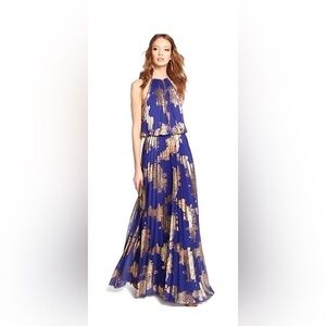 Xscape royal blue dress with gold detailing